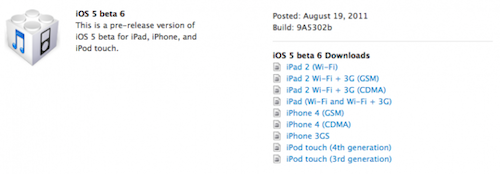 iOS 5 beta 6 disponibile per gli sviluppatori