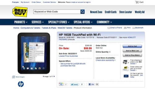 TouchPad: il prezzo scende a 99$