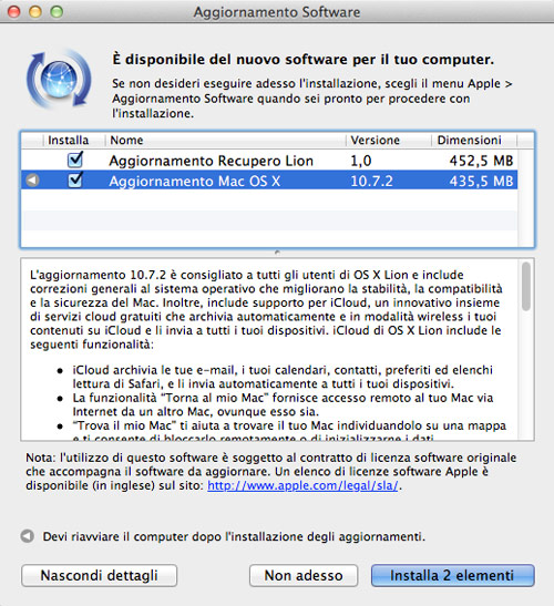 Apple rilascia OS X Lion 10.7.2 per iCloud e iOS 5
