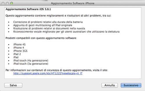 Apple rilascia iOS 5.0.1