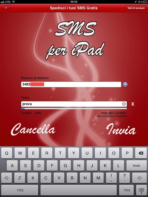 SMS per iPad: invia 10 SMS gratuiti al giorno verso Vodafone da iPad