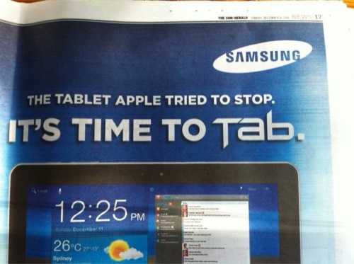Samsung sfrutta la causa legale con Apple per pubblicizzare il Galaxy Tab