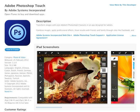 Adobe Photoshop Touch per iPad sbarca per errore in App Store