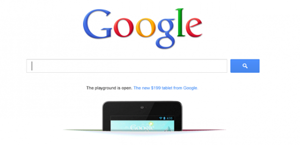 Nexus 7 pubblicizzato nell'homepage di Google