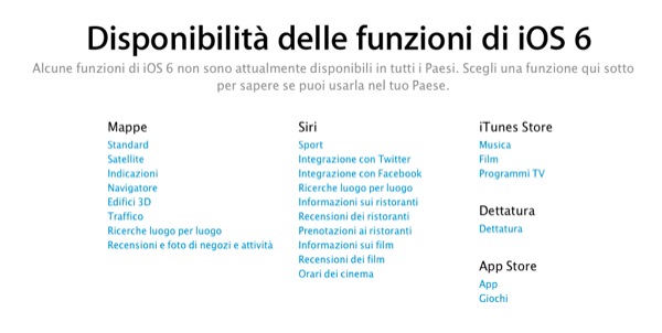 iOS 6: lista delle funzioni compatibili in Italia