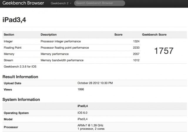 ipad 4 benchmark processore