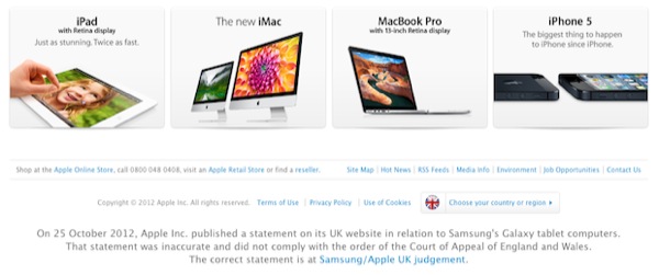 Il mea colpa di Apple: sul sito UK le "nuove" scuse a Samsung