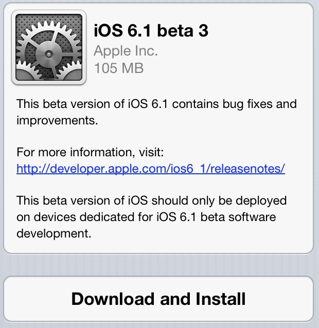 iOS 6.1 beta 3 ora disponibile agli sviluppatori