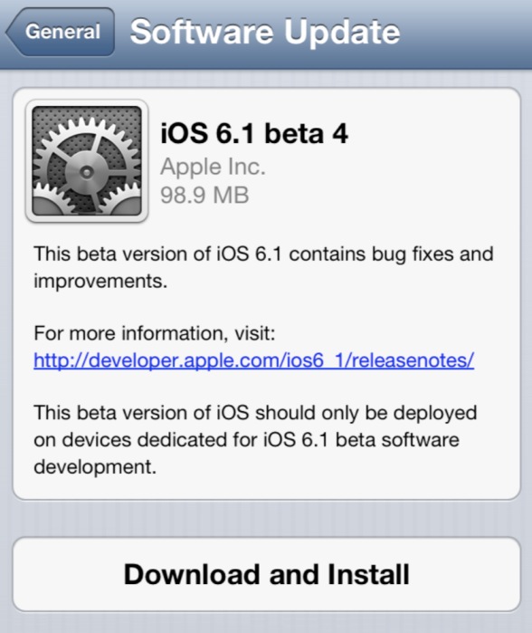 iOS 6.1 beta 4 ora disponibile per i developers