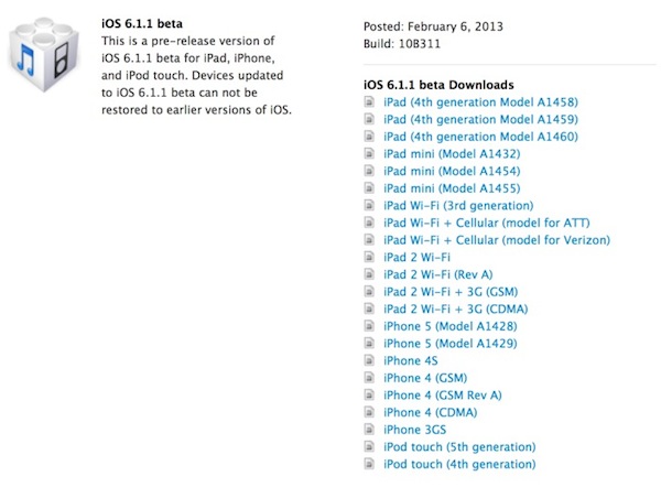 iOS 6.1.1 disponibile per gli sviluppatori