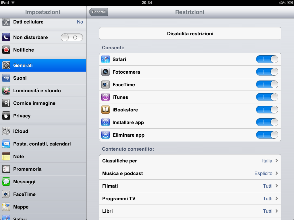 restrizioni ipad