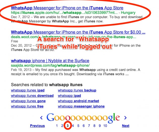 ricerca url itunes google whatsapp