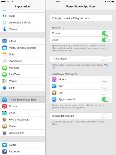 Guida: come abilitare o disabilitare gli aggiornamenti automatici su iPad in iOS 7