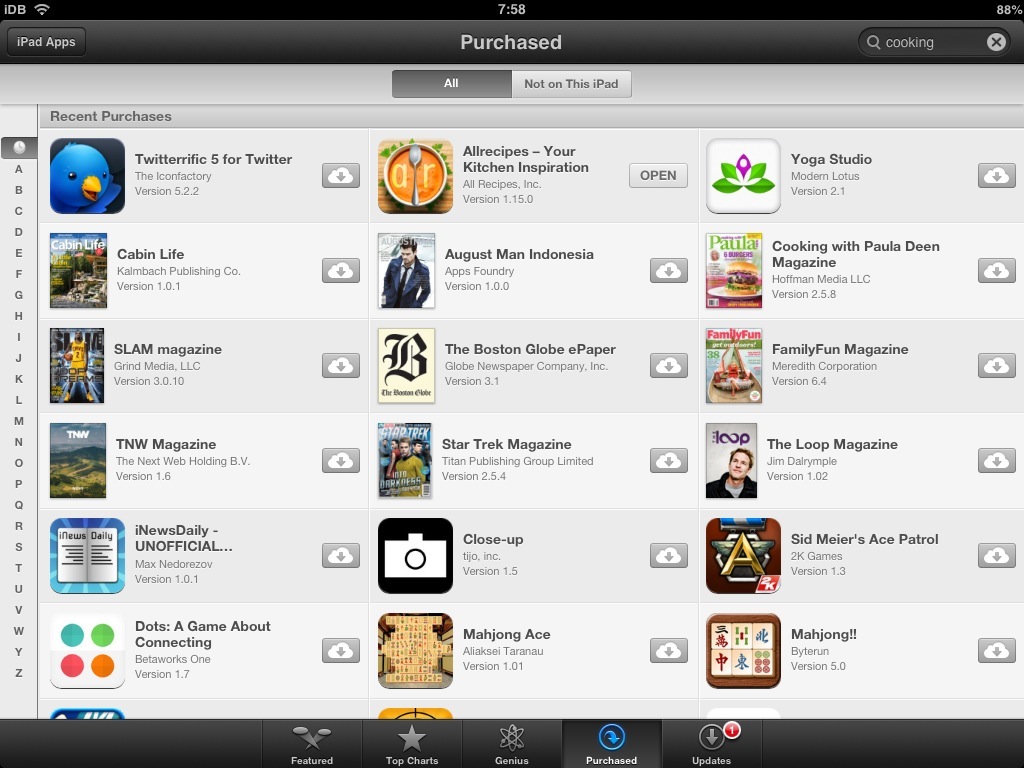 ipad app store barra ricerca alfabetica